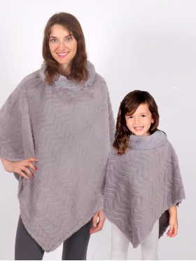 Mom and Kids Zig zag Pattern Faux Fur Poncho